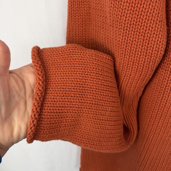 Vintage J Crew Roll Neck Cotton Sweater Mens Clay Orange Medium Fisherman - Picture 6 of 8